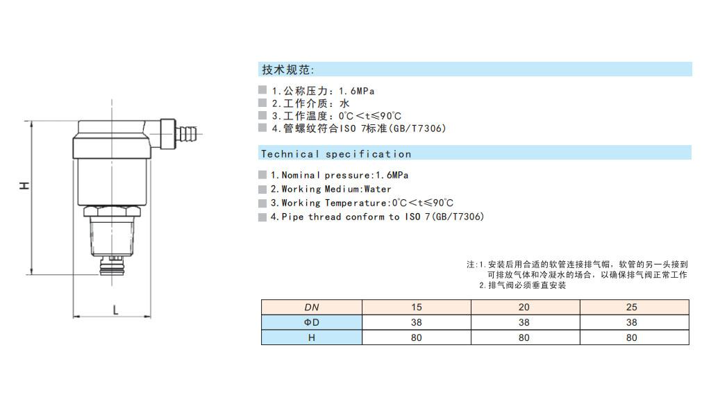 埃美柯阀门黄铜自动排气阀链接尺寸